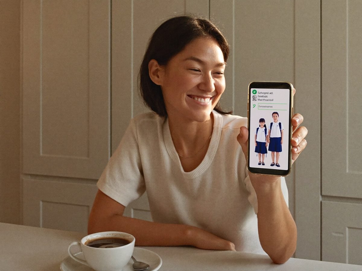 Parent receiving a safe-arrival notification on her phone